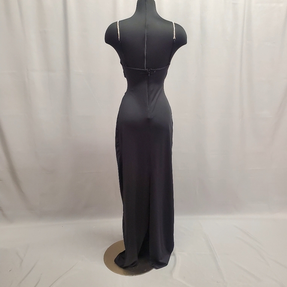 Black Evening Long Dress Rhinestones Spaguetti Straps Cut out Long Size Medium - Picture 5 of 14